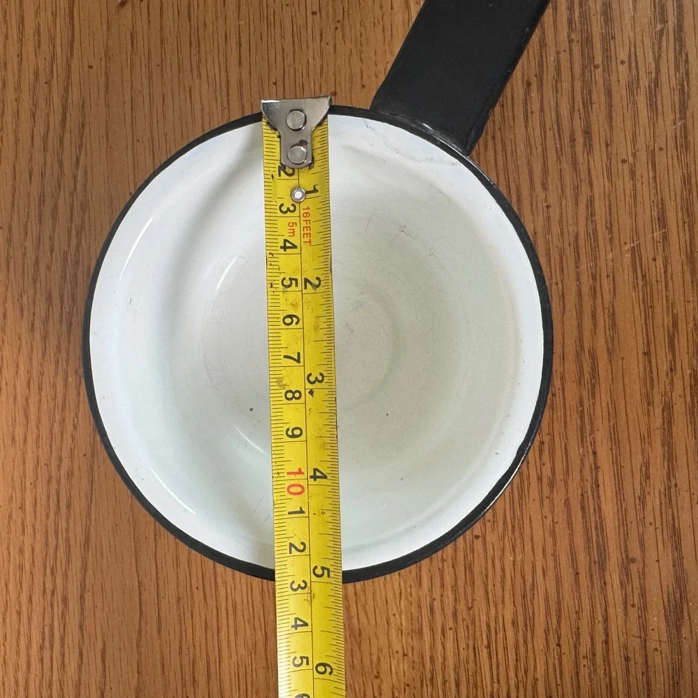 Vintage White Enamel Small‎ Saucepan Black Trim Farmhouse Decor
